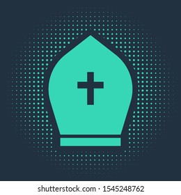 Green Pope hat icon isolated on blue background. Christian hat sign. Abstract circle random dots. Vector Illustration
