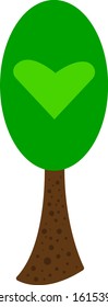 green poplar tree with a long trunk and a bright pattern in the shape of a heart concept of nature and plant object on a white background