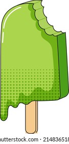 Green popsicle with bite mark illustration