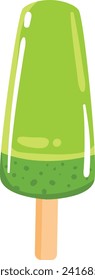 Green popsicle with drops on white background. Cartoon style melting ice cream. Summer dessert concept vector illustration.