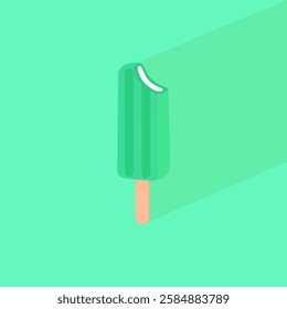 green popsicle icon, flat style  illustration of green popsicle on light green background, vector