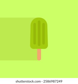 green popsicle icon, flat style  illustration of green popsicle on light green background, vector