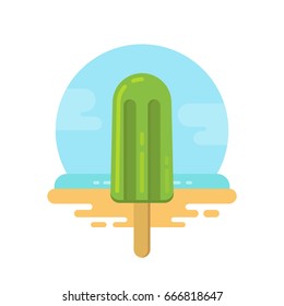 Green popsicle on the beach flat icon