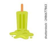 Green popsicle on stick with mint flavor fell to ground and melts in puddle vector illustration