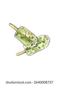 green popsicle watercolor illustration isolated on white	
