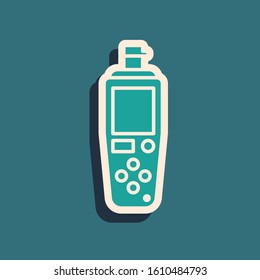 Green Portable sensor icon isolated on blue background. Long shadow style. Vector Illustration