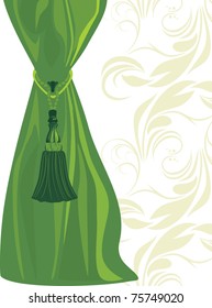 Green portiere with tassel. Vector