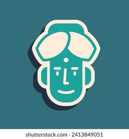 Green Portrait of Indian man icon isolated on green background. Hindu men. Long shadow style. Vector