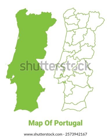 Green Portugal map outline and flat vector illustration
