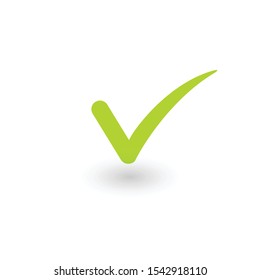 Green positive checkmark icon with shadow. Stock Vector illustration isolated on white background.