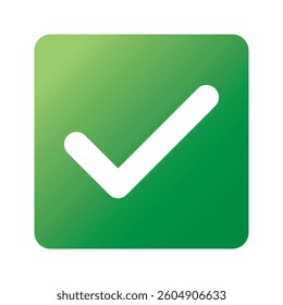 Green positive vote button with checkmark accept complete task badge vector illustration. Success confirmation logotype keypad agree approved check mark. Done checkbox. Tick button emoji icon.