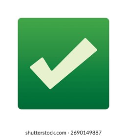 Botón de voto positivo verde con marca de verificación aceptar Ilustración vectorial de insignia de tarea completa. El teclado del logotipo de confirmación de éxito acepta la marca de verificación aprobada. Casilla de verificación terminada. Icono de emoji moderno de Botón de garrapatas.