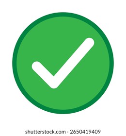 Botón de ronda de voto positivo verde con marca de verificación aceptar Ilustración vectorial de insignia de tarea completa. El teclado del logotipo de confirmación de éxito acepta la marca de verificación aprobada. Casilla de verificación terminada. Marque el ícono de emoji de Botón.