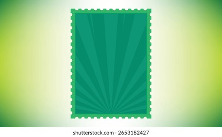 Moldura de selo postal verde com raios radiais em um fundo claro. Ideal para projetos de design vintage, postais, etiquetas e cartões de convite.