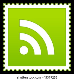 Green postage stamps with rss symbol on black background