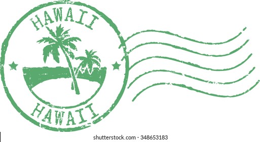 Green postal grunge stamp ''Hawaii'.