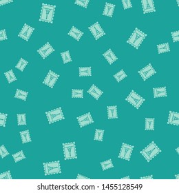 Green Postal stamp and Eiffel tower icon isolated seamless pattern on green background.  Vector Illustration