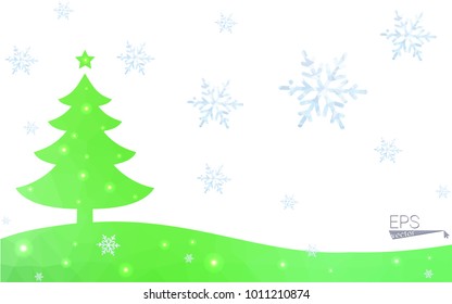 Green postcard low polygon style christmas tree vector illustration consisting of triangles.Abstract triangular polygonal origami or crystal design of New Year celebration.Isolated on white background