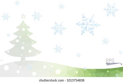 Green postcard low polygon style christmas tree vector illustration consisting of triangles.Abstract triangular polygonal origami or crystal design of New Year celebration.Isolated on white background