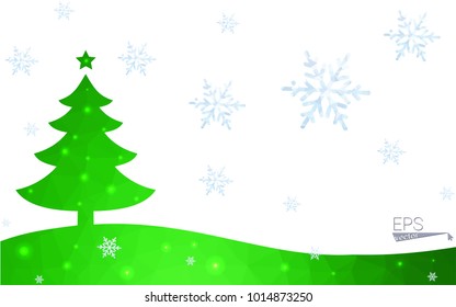 Green postcard low polygon style christmas tree vector illustration consisting of triangles.Abstract triangular polygonal origami or crystal design of New Year celebration.Isolated on white background
