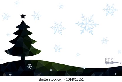 Green postcard low polygon style christmas tree vector illustration consisting of triangles.Abstract triangular polygonal origami or crystal design of New Year celebration.Isolated on white background