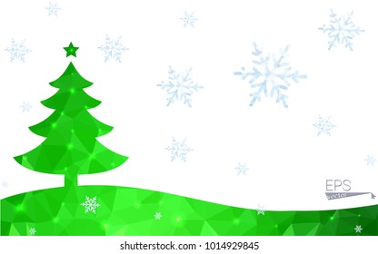 Green postcard low polygon style christmas tree vector illustration consisting of triangles.Abstract triangular polygonal origami or crystal design of New Year celebration.Isolated on white background