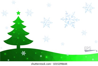 Green postcard low polygon style christmas tree vector illustration consisting of triangles.Abstract triangular polygonal origami or crystal design of New Year celebration.Isolated on white background