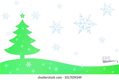 Green postcard low polygon style christmas tree vector illustration consisting of triangles.Abstract triangular polygonal origami or crystal design of New Year celebration.Isolated on white background