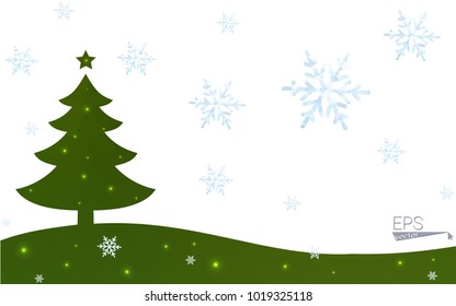 Green postcard low polygon style christmas tree vector illustration consisting of triangles.Abstract triangular polygonal origami or crystal design of New Year celebration.Isolated on white background