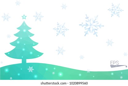 Green postcard low polygon style christmas tree vector illustration consisting of triangles.Abstract triangular polygonal origami or crystal design of New Year celebration.Isolated on white background