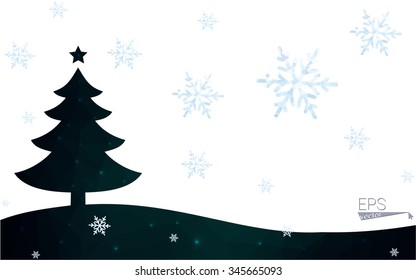 Green postcard low polygon style christmas tree vector illustration consisting of triangles.Abstract triangular polygonal origami or crystal design of New Year celebration.Isolated on white background