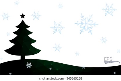 Green postcard low polygon style christmas tree vector illustration consisting of triangles.Abstract triangular polygonal origami or crystal design of New Year celebration.Isolated on white background