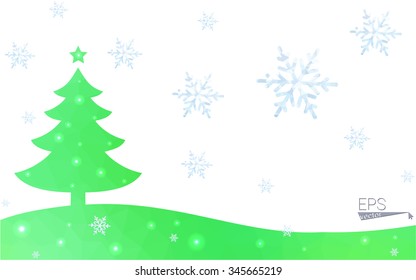 Green postcard low polygon style christmas tree vector illustration consisting of triangles.Abstract triangular polygonal origami or crystal design of New Year celebration.Isolated on white background Green postcard low polygon style christmas tree vector illustration consisting of triangles.Abstract triangular polygonal origami or crystal design of New Year celebration.Isolated on white background