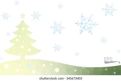 Green postcard low polygon style christmas tree vector illustration consisting of triangles.Abstract triangular polygonal origami or crystal design of New Year celebration.Isolated on white background