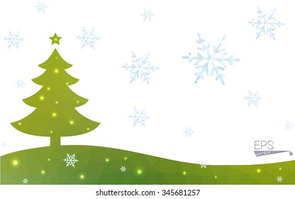 Green postcard low polygon style christmas tree vector illustration consisting of triangles.Abstract triangular polygonal origami or crystal design of New Year celebration.Isolated on white background