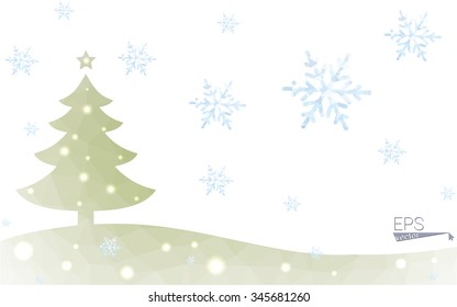 Green postcard low polygon style christmas tree vector illustration consisting of triangles.Abstract triangular polygonal origami or crystal design of New Year celebration.Isolated on white background