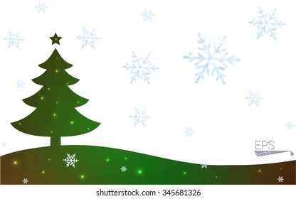 Green postcard low polygon style christmas tree vector illustration consisting of triangles.Abstract triangular polygonal origami or crystal design of New Year celebration.Isolated on white background