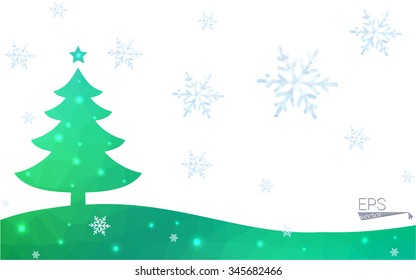 Green postcard low polygon style christmas tree vector illustration consisting of triangles.Abstract triangular polygonal origami or crystal design of New Year celebration.Isolated on white background Green postcard low polygon style christmas tree vector illustration consisting of triangles.Abstract triangular polygonal origami or crystal design of New Year celebration.Isolated on white background