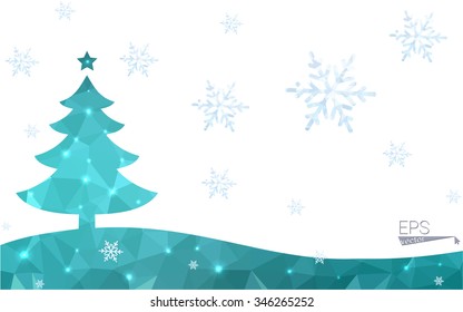 Green postcard low polygon style christmas tree vector illustration consisting of triangles.Abstract triangular polygonal origami or crystal design of New Year celebration.Isolated on white background Green postcard low polygon style christmas tree vector illustration consisting of triangles.Abstract triangular polygonal origami or crystal design of New Year celebration.Isolated on white background