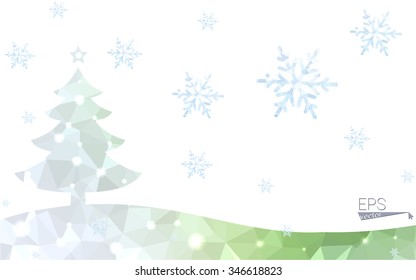 Green postcard low polygon style christmas tree vector illustration consisting of triangles.Abstract triangular polygonal origami or crystal design of New Year celebration.Isolated on white background