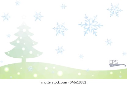 Green postcard low polygon style christmas tree vector illustration consisting of triangles.Abstract triangular polygonal origami or crystal design of New Year celebration.Isolated on white background