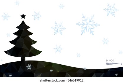 Green postcard low polygon style christmas tree vector illustration consisting of triangles.Abstract triangular polygonal origami or crystal design of New Year celebration.Isolated on white background