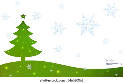Green postcard low polygon style christmas tree vector illustration consisting of triangles.Abstract triangular polygonal origami or crystal design of New Year celebration.Isolated on white background