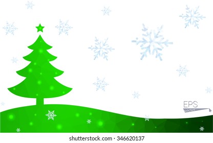 Green postcard low polygon style christmas tree vector illustration consisting of triangles.Abstract triangular polygonal origami or crystal design of New Year celebration.Isolated on white background