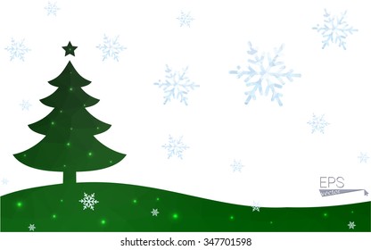 Green postcard low polygon style christmas tree vector illustration consisting of triangles. Abstract triangular polygonal origami or crystal design of New Year celebration. Isolated on white background