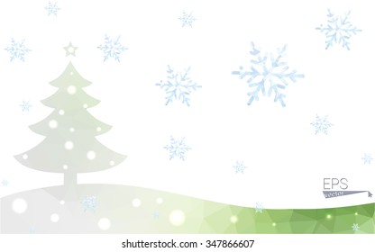 Green postcard low polygon style christmas tree vector illustration consisting of triangles.Abstract triangular polygonal origami or crystal design of New Year celebration.Isolated on white background
