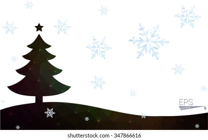 Green postcard low polygon style christmas tree vector illustration consisting of triangles.Abstract triangular polygonal origami or crystal design of New Year celebration.Isolated on white background