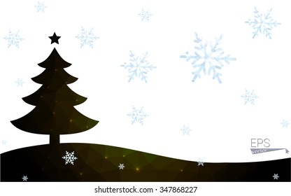 Green postcard low polygon style christmas tree vector illustration consisting of triangles.Abstract triangular polygonal origami or crystal design of New Year celebration.Isolated on white background