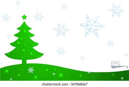 Green postcard low polygon style christmas tree vector illustration consisting of triangles.Abstract triangular polygonal origami or crystal design of New Year celebration.Isolated on white background