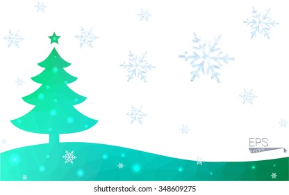Green postcard low polygon style christmas tree vector illustration consisting of triangles.Abstract triangular polygonal origami or crystal design of New Year celebration.Isolated on white background